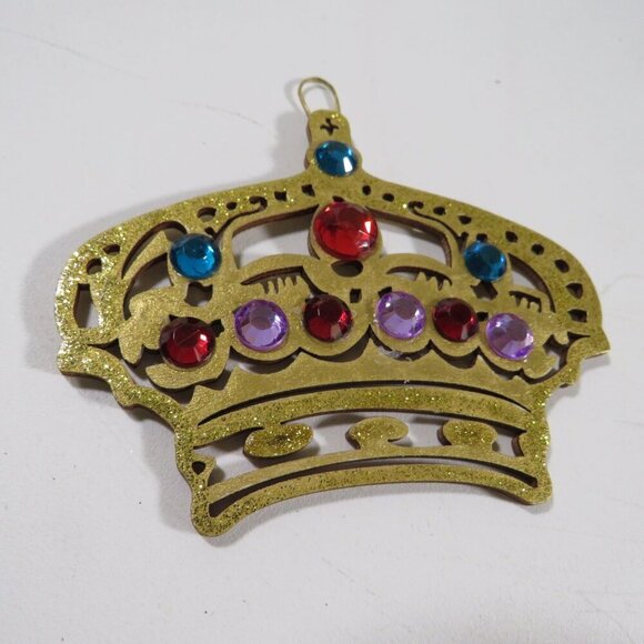 Gold Colorful Crown Laser Cut Wooden Ornament Hangs Queen King - Picture 1 of 5